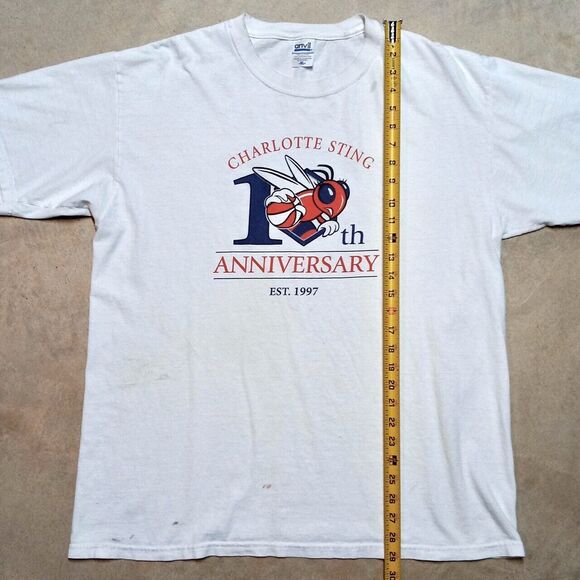 Vintage Charlotte Sting 10th Anniversary Distressed WNBA T-shirt - Size XL - Picture 12 of 13